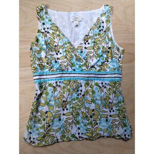 Ann Taylor LOFT Womens Petite Sleeveless V-Neck Floral Top 8P Green & Blue